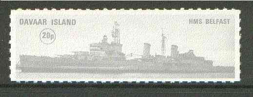 Davaar Island 1972 HMS Belfast 20p grey Rouletted without tab unmounted mint