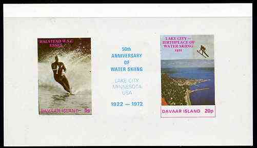 Davaar Island 1972 Water Skiing 75th Anniversary imperf m/sheet containing set of 2 plus label unmounted mint