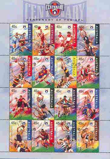 Australia 1996 Australian Football League sheetlet of 16 very fine cds used, SG 1590a