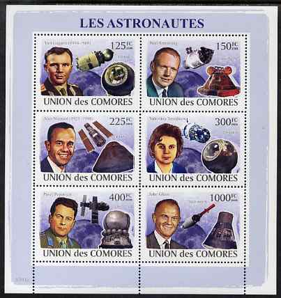 Comoro Islands 2009 Astronauts & Space perf sheetlet containing 6 values unmounted mint, Michel 2009-14