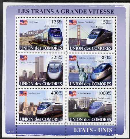 Comoro Islands 2009 American Railways perf sheetlet containing 6 values unmounted mint, Michel 1881-86