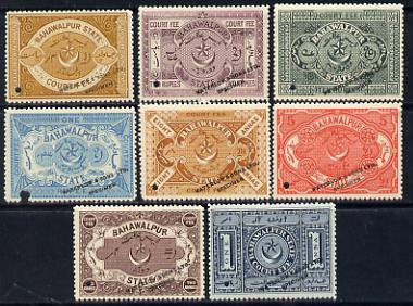 Bahawalpur 1900 Court Fee proof set of 8 values (1a to 10r) each opt'd 'Waterlow & Sons......