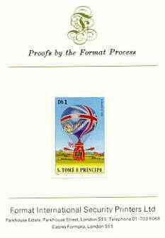 St Thomas & Prince Islands 1980 Balloons 1Db (Lunardi II) imperf proof mounted on Format International proof card