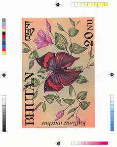 Bhutan 1990 Butterflies - Intermediate stage computer-generated essay #3 (as submitted for approval) for 20nu value (Kallima inachus) 160 x 100 mm very similar to issued design plus marginal markings, ex Government archives and probably unique (as Sc 832)