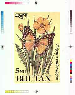 Bhutan 1990 Butterflies - Intermediate stage computer-generated essay #1 (as submitted for approval) for 5nu value (Polyura eudamippus) 100 x 160 mm very similar to issued design plus marginal markings, ex Government archives and ……Details Below