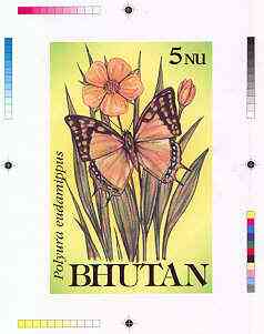 Bhutan 1990 Butterflies - Intermediate stage computer-generated essay #2 (as submitted for approval) for 5nu value (Polyura eudamippus) 100 x 160 mm very similar to issued design plus marginal markings, ex Government archives and ……Details Below