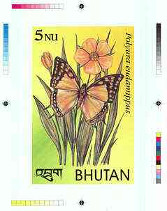 Bhutan 1990 Butterflies - Intermediate stage computer-generated essay #4 (as submitted for approval) for 5nu value (Polyura eudamippus) 100 x 160 mm very similar to issued design plus marginal markings, ex Government archives and ……Details Below