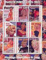 Congo 2000 Marilyn Monroe perf sheetlet #3 containing 9 values (Magazine Covers) unmounted mint