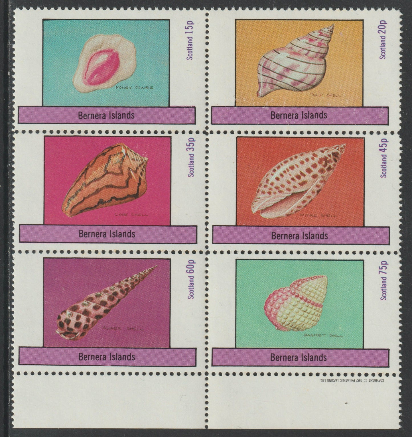 Bernera 1982 Shells (Money Cowrie) perf set of 6 values (15p to 75p) unmounted mint
