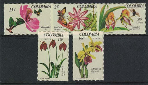 1967 Colombia Nat'l Orchid Congress Set of 5 SG1192-96 Unmounted Mint