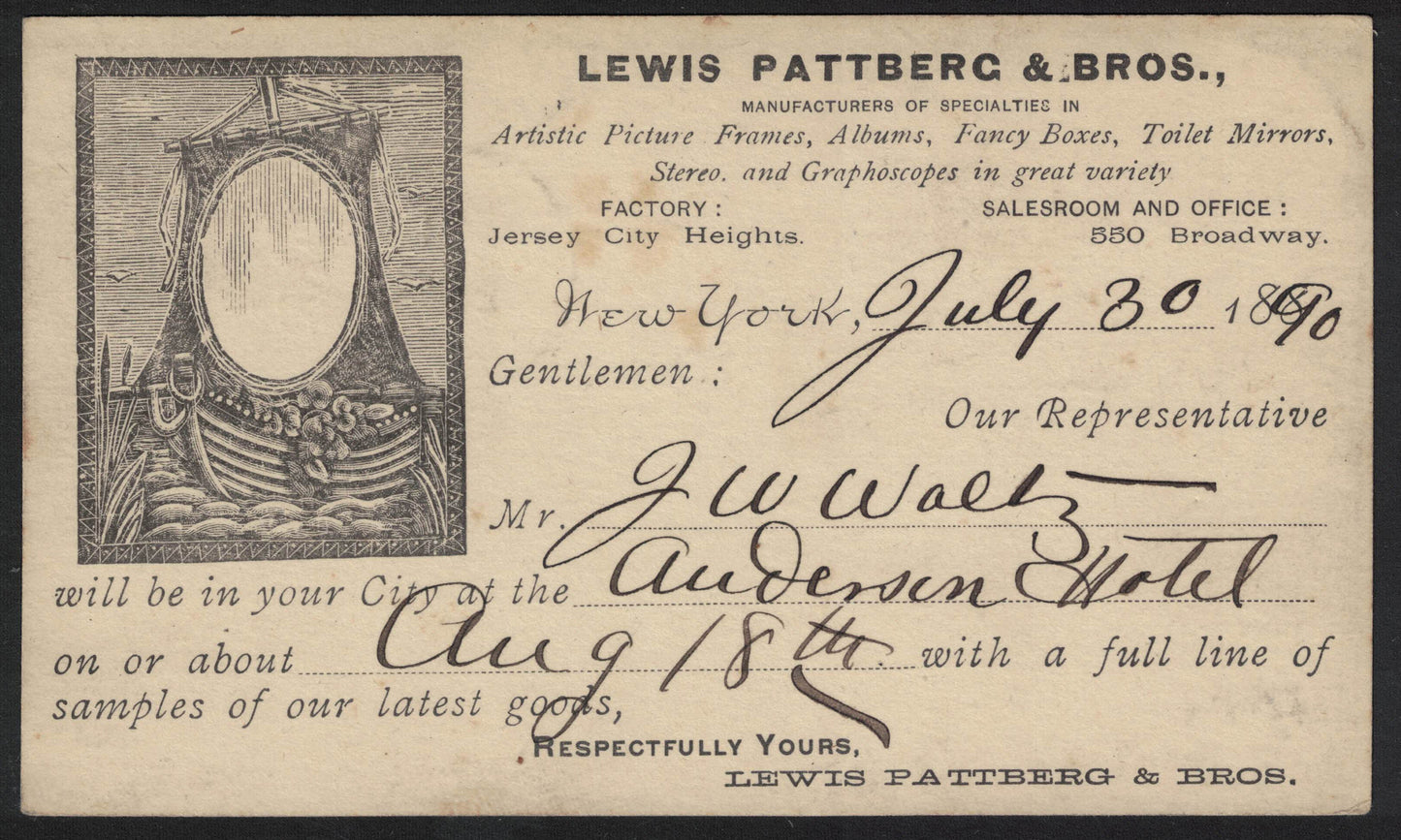 1890 United States Illustrated Postcard to Pittsburgh. Viking Ship Mirror Illustrated