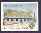 Cinderella - Denmark (Vaerlose) 1986 Christmas rouletted label produced by Lions International (with Lions Int logo showing Vaerlose aeldste hus)*
