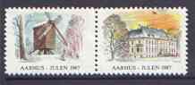 Cinderella - Denmark (Aarhus) 1987 Christmas se-tenant set of 2 perf labels produced by Aarhus Men's Club (showing windmill)