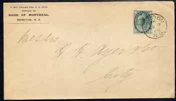Canada 1900's cover locally used bearing QV 1c stamp, cover with Bank of Montreal imprint upper left
