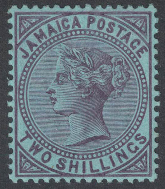 1908 Jamaica SG56 2/- Purple on Blue paper VLMM