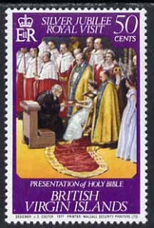 British Virgin Islands 1977 Royal Visit 50c (Presentation of Bible) unmounted mint with wmk inverted, SG 373w*