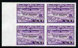 Brazil 1930 20,000r opt'd Graf Zeppelin USA, imperf block of 4 being a 'Hialeah' forgery on gummed paper