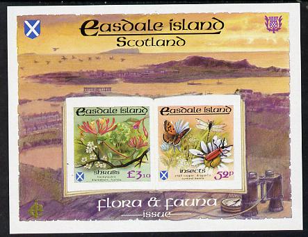Easdale 1988 Flora & Fauna definitive imperf sheetlet containing 52p (Butterfly & Insects) & £3.10 (Shrubs) U/M