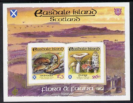 Easdale 1988 Flora & Fauna definitive imperf sheetlet containing 26p (Fungi) & £5 (Animals) overprinted SPECIMEN unmounted mint