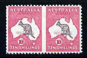 Australia 1913 Roo 10s horiz pair imperf between being a 'Hialeah' forgery on gummed paper (as SG 14var)
