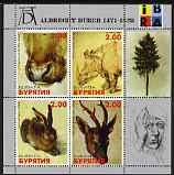 Buriatia Republic 1999 Albrecht Durer perf sheetlet containing set of 4 values complete with IBRA imprint, unmounted mint (Drawings of Ox, Rhino, Hare & Deer)