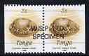 Booklet - Tonga 1990-92 Green Map Cowrie Shell 5s (from reduced-size Marine Life set) horiz pair (ex booklets) opt'd WSP Ltd SPECIMEN, as SG 1089a (1990 imprint date)