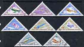 Aden - Qu'aiti 1968 Flight (Aircraft & Rockets) triangular perf set of 8 cto used, Mi 214-21A
