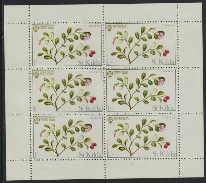St Kilda 1969 Flowers 1s (Cow Berry) complete perf sheetlet of 6 unmounted mint
