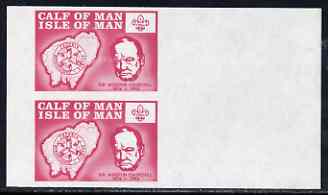 Calf of Man 1973 Churchill & Map (with Scout Logo) set of 2 in se-tenant block of 4 with rouletting & blue colour omitted, unmounted mint (as Rosen CA249-50) complete sheetlet containing 7 pairs available at £145