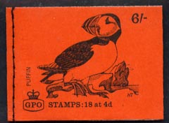 GB Booklet -1968-70 Birds - Puffin (red cover July 1969) 6s booklet complete and fine, SG QP49