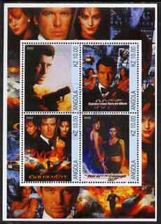 Angola 2002 James Bond (Pierce Brosnan) Movie Posters perf sheetlet containing 4 values fine cto used