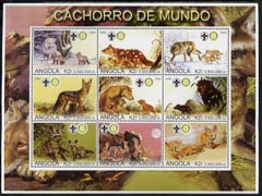 Angola 2000 Wolves perf sheetlet containing set of 9 values each with Rotary & Scouts Logos, unmounted mint