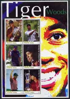 Benin 2003 Tiger Woods large perf sheetlet containing set of 6 values unmounted mint