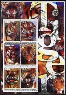 Benin 2003 Tigers large perf sheetlet containing set of 6 values unmounted mint