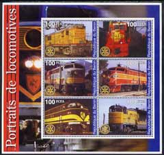 Benin 2002 Portraits of Locomotives perf sheetlet containing set of 6 values each with Rotary Logo unmounted mint
