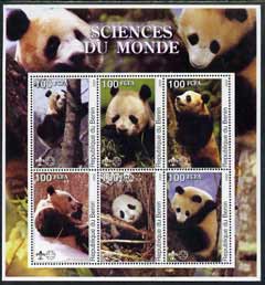 Benin 2002 Pandas perf sheetlet containing set of 6 values each with Scout Logo unmounted mint