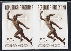 Argentine Republic 1940 Air 50c imperf proof pair in brown on ungummed pper, as SG 690