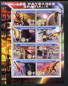 Congo 2004 Dinosaurs & Space perf sheetlet containing 8 values (each with Rotary & Scout Logos) unmounted mint