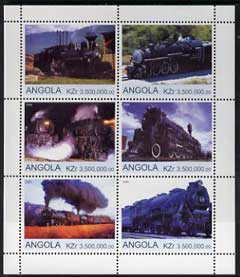 Angola 2000 Steam Locos #05 perf sheetlet containing set of 6 unmounted mint