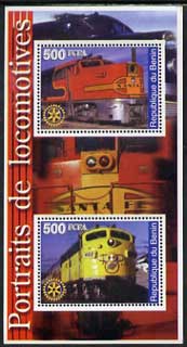 Benin 2002 Portraits of Locomotives perf m/sheet containing 2 values each with Rotary Logo, unmounted mint