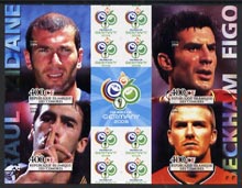 Comoro Islands 2004 Rael Madrid Football Stars (Raul, Zidane, Beckham & Figo) imperf sheetlet containing 4 values plus 4 labels unmounted mint