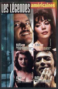 Comoro Islands 2004 Legends #06 imperf sheetlet containing 4 values Jack Nicholson, Natalie Wood, Sophia Loren & Clint Eastwood unmounted mint