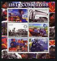 Benin 2003 Steam Locomotives perf sheetlet containing 6 values each with Rotary Logo, unmounted mint