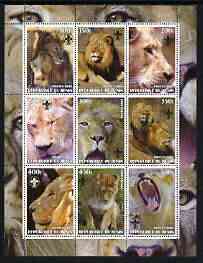 Benin 2003 Lions perf sheetlet containing set of 9 values each with Scouts Logo unmounted mint