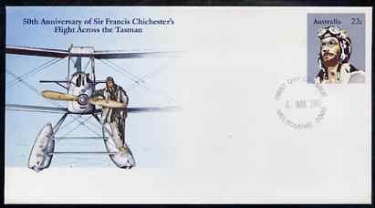 Australia 1981 50th Anniversary of Sir Francis Chichester's Flight Across the Tasman 22c postal stationery envelope with first day cancellation