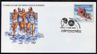 Australia 1981 Surf Life Saving Clubs Anniversary 22c postal stationery envelope with special illustrated 'Bondi Beach' first day cancellation