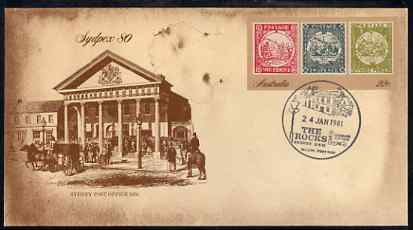 Australia 1980 Sydpex 80 Stamp Exhibition 22c postal stationery envelope with special illustrated 'The Rocks' cancellation