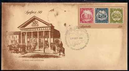 Australia 1980 Sydpex 80 Stamp Exhibition 22c postal stationery envelope with special illustrated 'National Stamp Week' cancellation