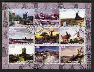 Benin 2003 Paintings of Windmills #02 perf sheetlet containing 9 values fine cto used