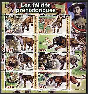 Congo 2004 Prehistoric Cats perf sheetlet containing 8 values (with Baden Powell in margin) unmounted mint